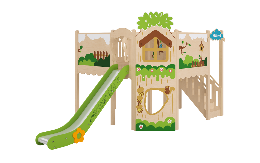 TWO-STORY PLAYHOUSE WITH SLIDE